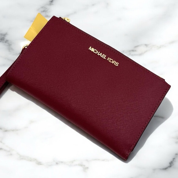 Michael Kors Large Jet Set Travel Double Zip Wallet Dark Cherry - Picture 6 of 9